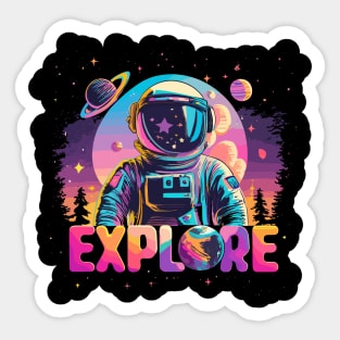 "EXPLORE" Astronaut neon galaxy Sticker